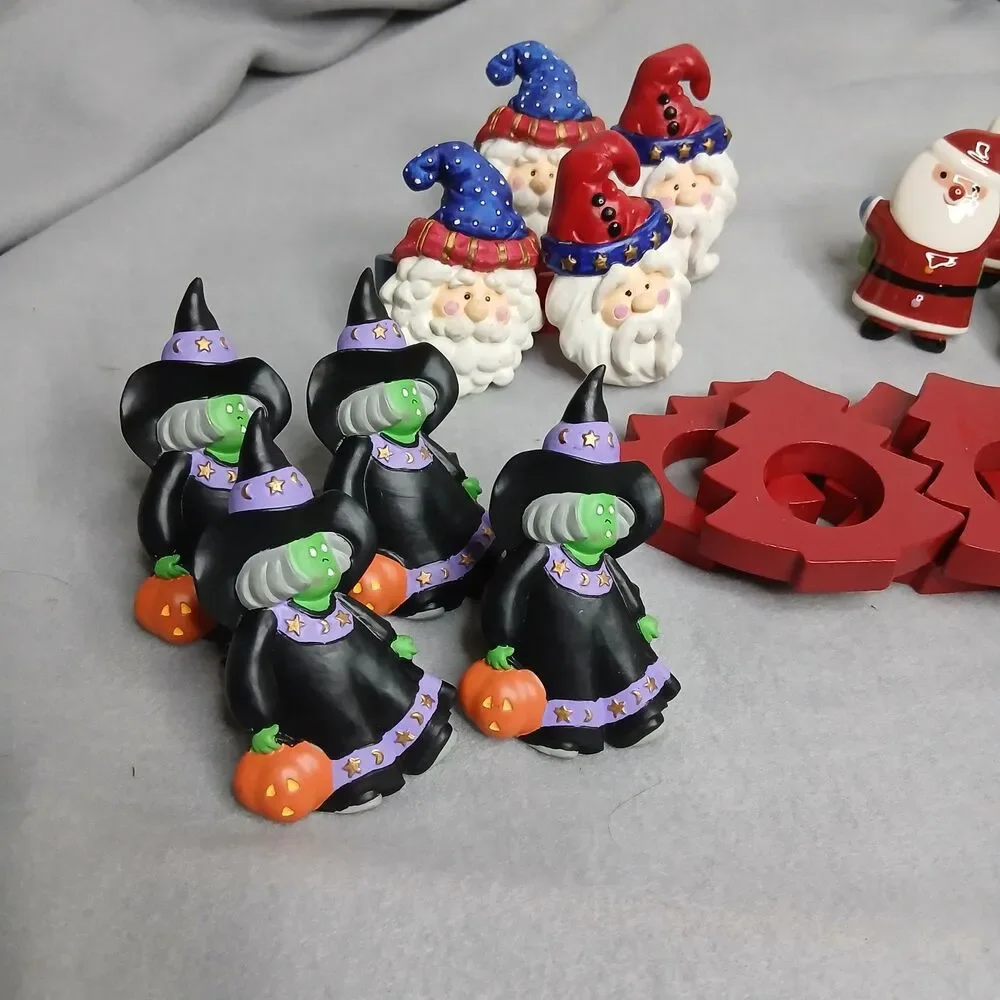 Set of 18 Holiday Napkin Rings Assorted Christmas Halloween Wooden Ceramic New